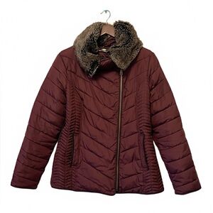 Bravissimo Burgundy Faux Fur Detachable Collar Puffer Jacket Curvy Sz 12